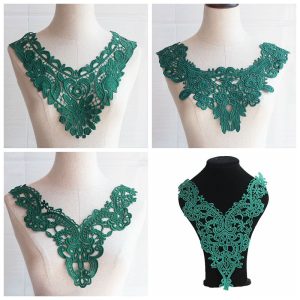 Embroidery Green Flower Neck Applique - Image 1